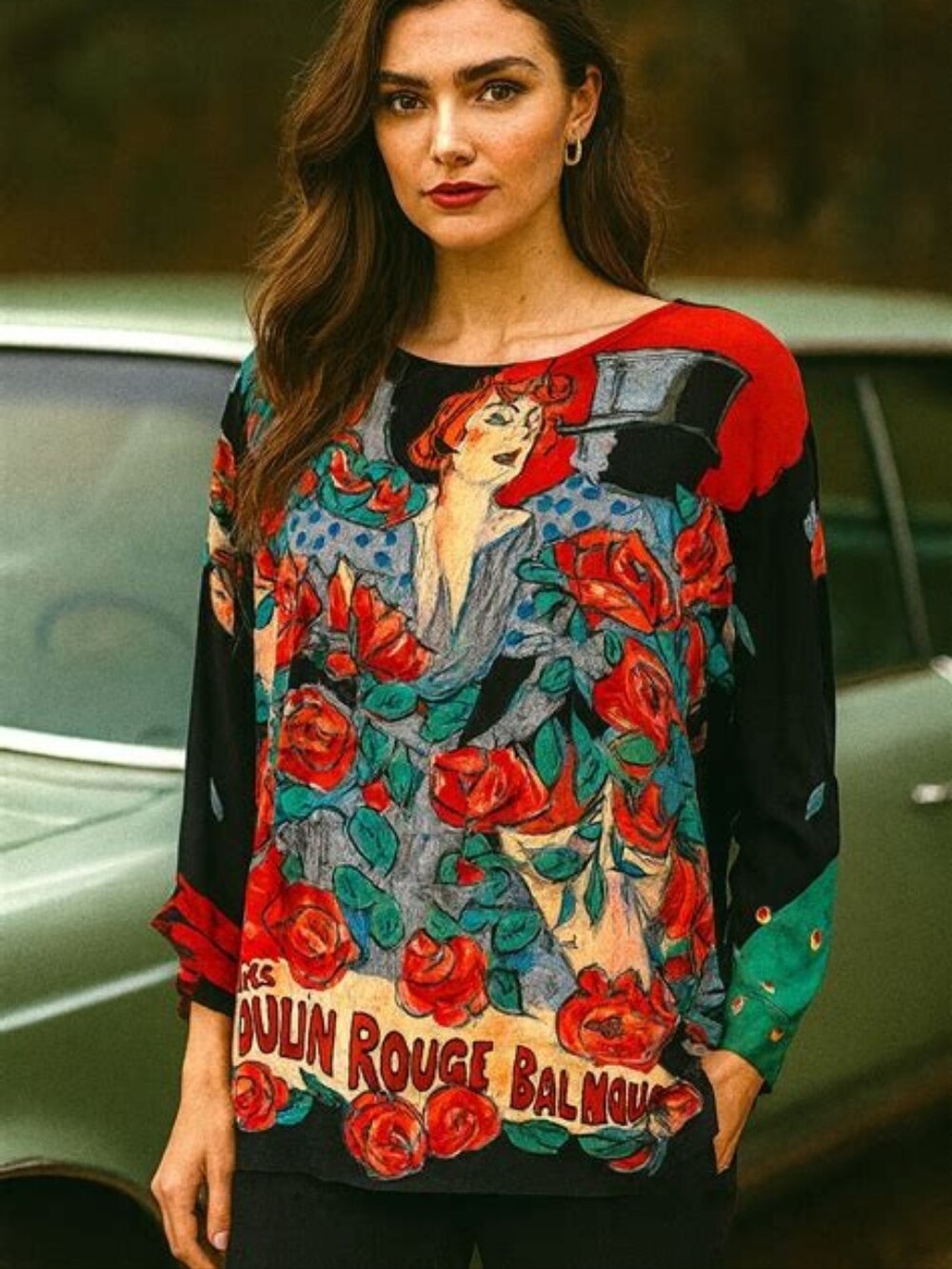 Vintage Carole Little Moulin Rouge Tunic Top Dolman Sleeve Wearable Art